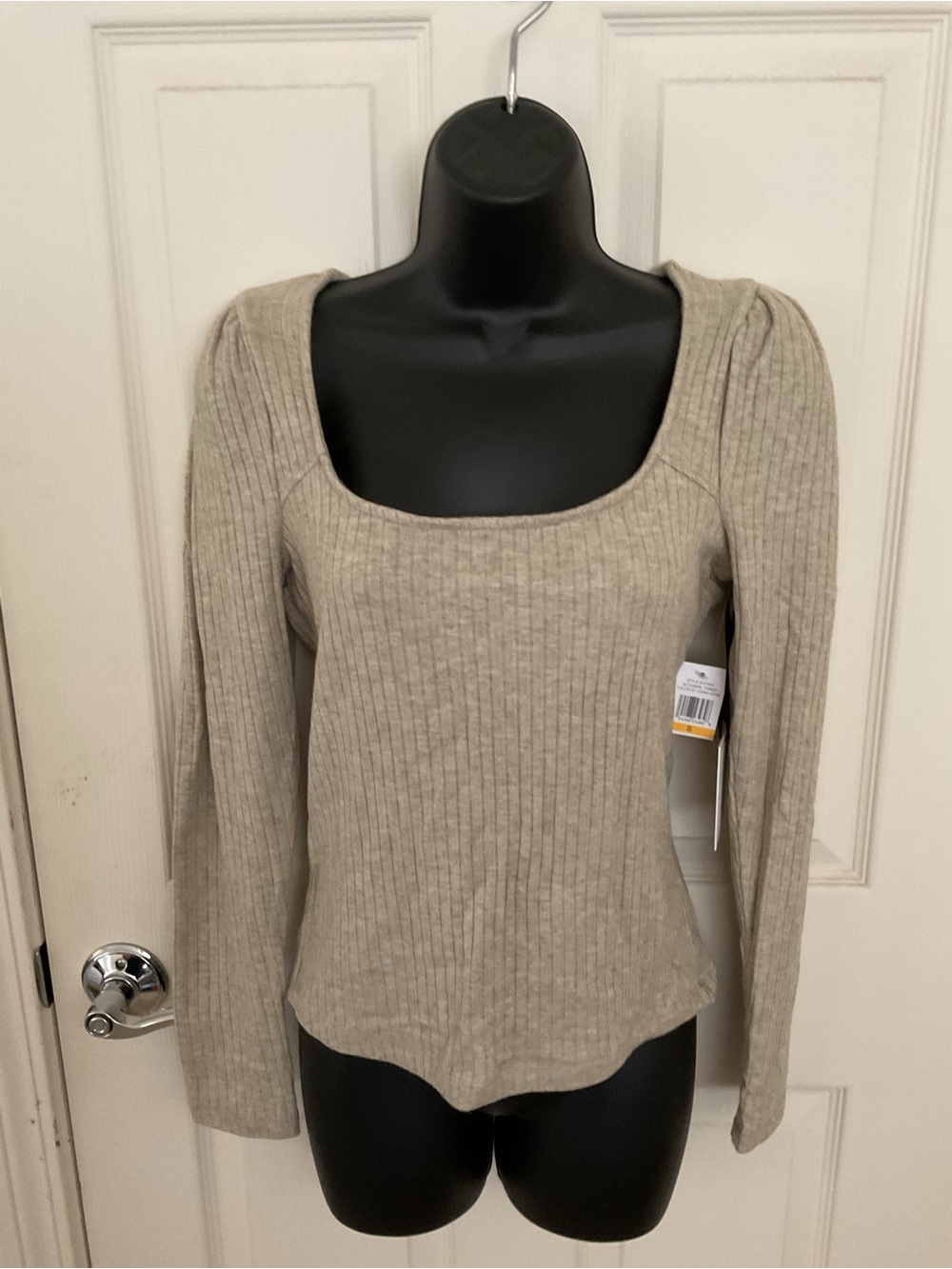1. State Ribbed Square Neck Long Sleeve Top - Taupe